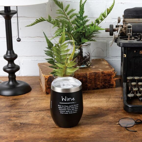 Wine is Fine Wine Tumbler Stainless Steel with Plastic Lid 12 Ounces - Picture 4 of 7